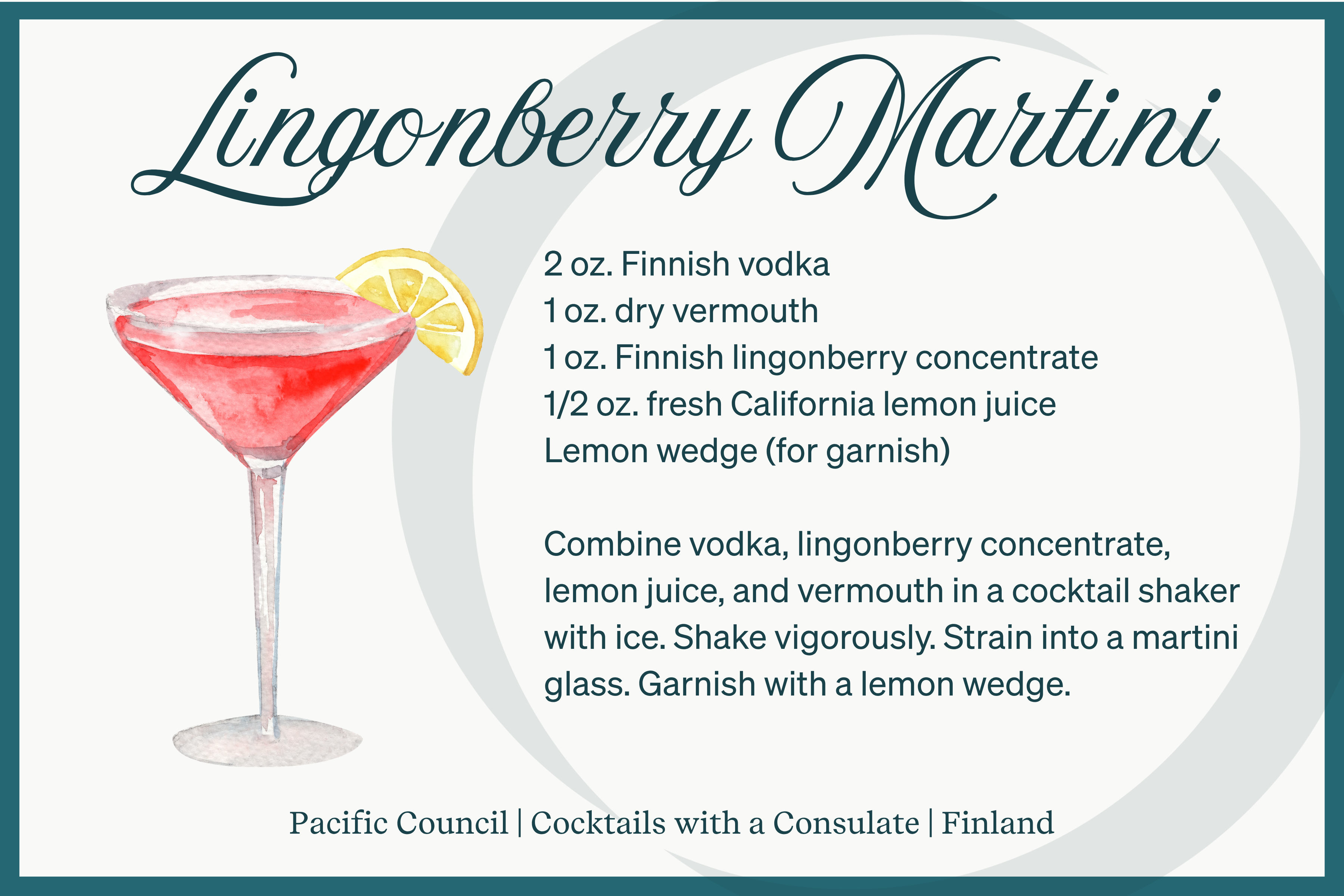 Lingonberry Martini Recipe Card Pacific Council Cocktails with a Consulate Finland
